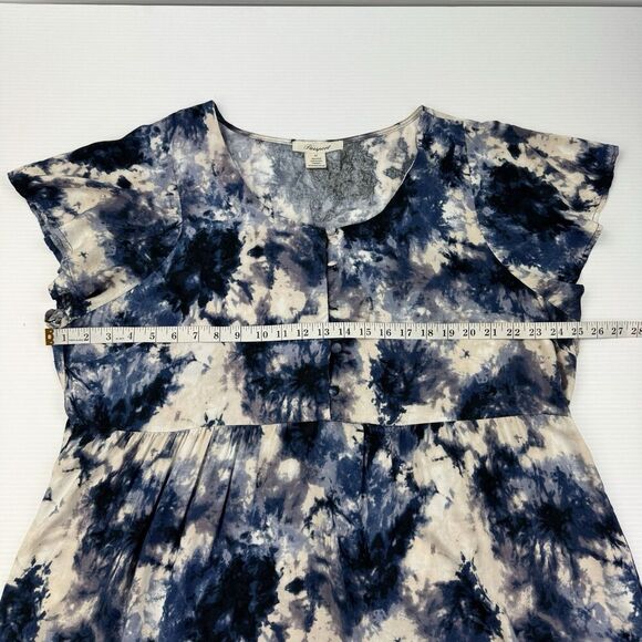 Passport Blue Tie Dye Ruffle Hem Dress 3X Rayon Short Sleeve Button Front Boho - Picture 6 of 8